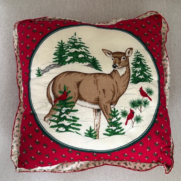 Vintage Quilted Deer Buck Cardinals Throw Holiday Pillows Set of 2 - Picture 3 of 9